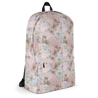Leopard and Lotus Cat-Themed Backpack. Angle