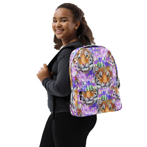 Tiger and Iris Cat-Themed Backpack on female model