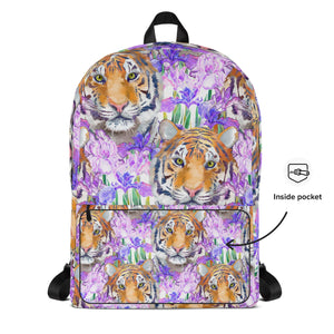 Tiger and Iris Cat-Themed Backpack. Pocket