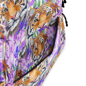 Tiger and Iris Cat-Themed Backpack Zipper pocket