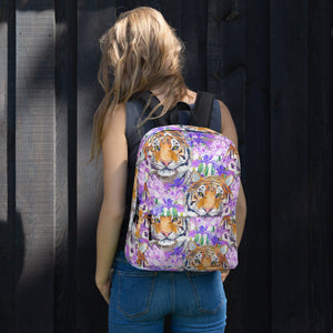 Tiger and Iris Cat-Themed Backpack. on model