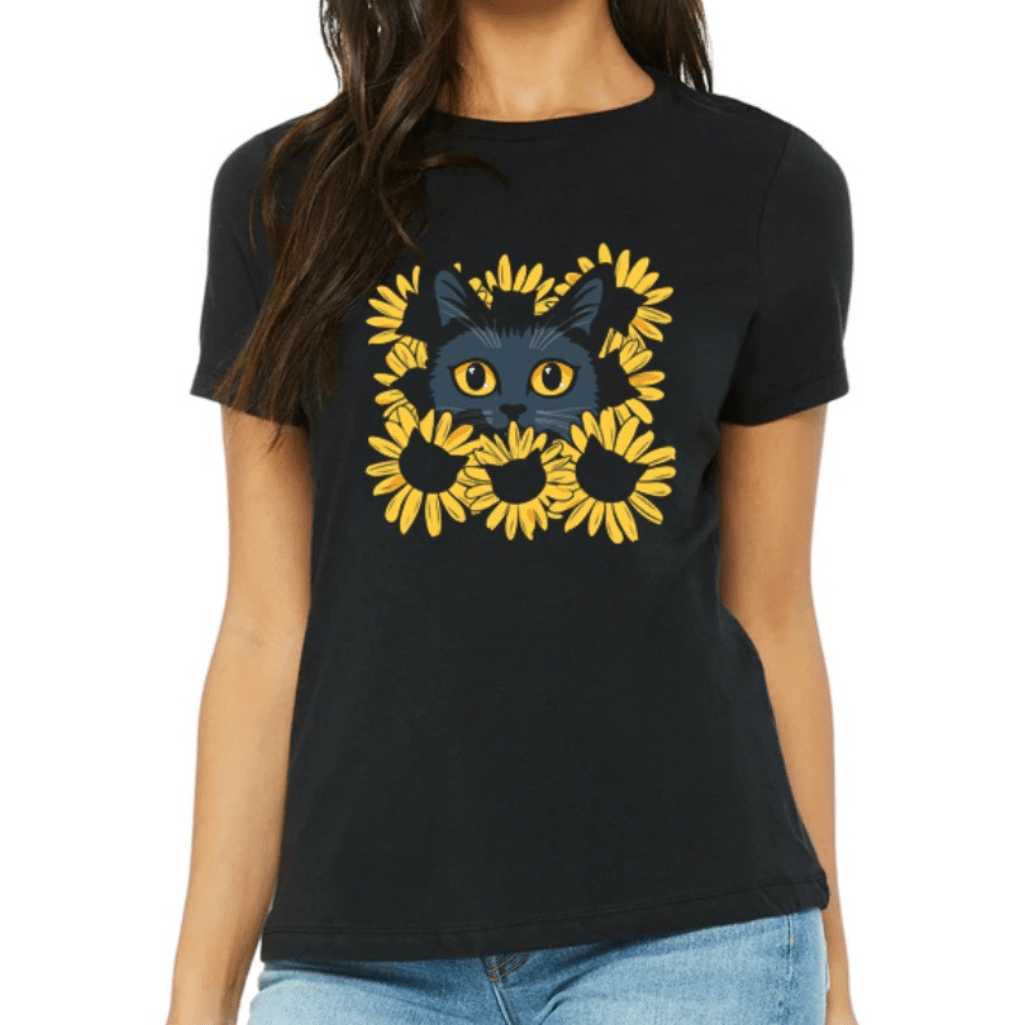 Black Cat Sunflower T-Shirt