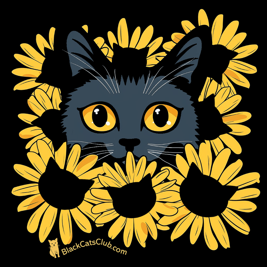 Black Cat Sunflower T-Shirt