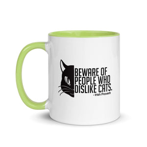 Irish Proverb Cat Mug. with green accents