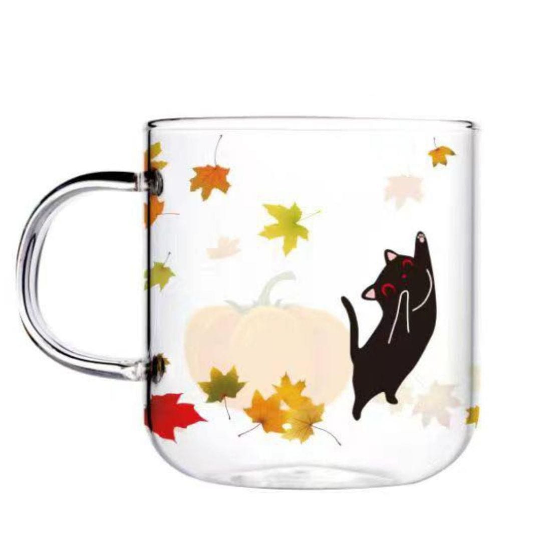 Fall Pumpkin Black Cat Glass Mug