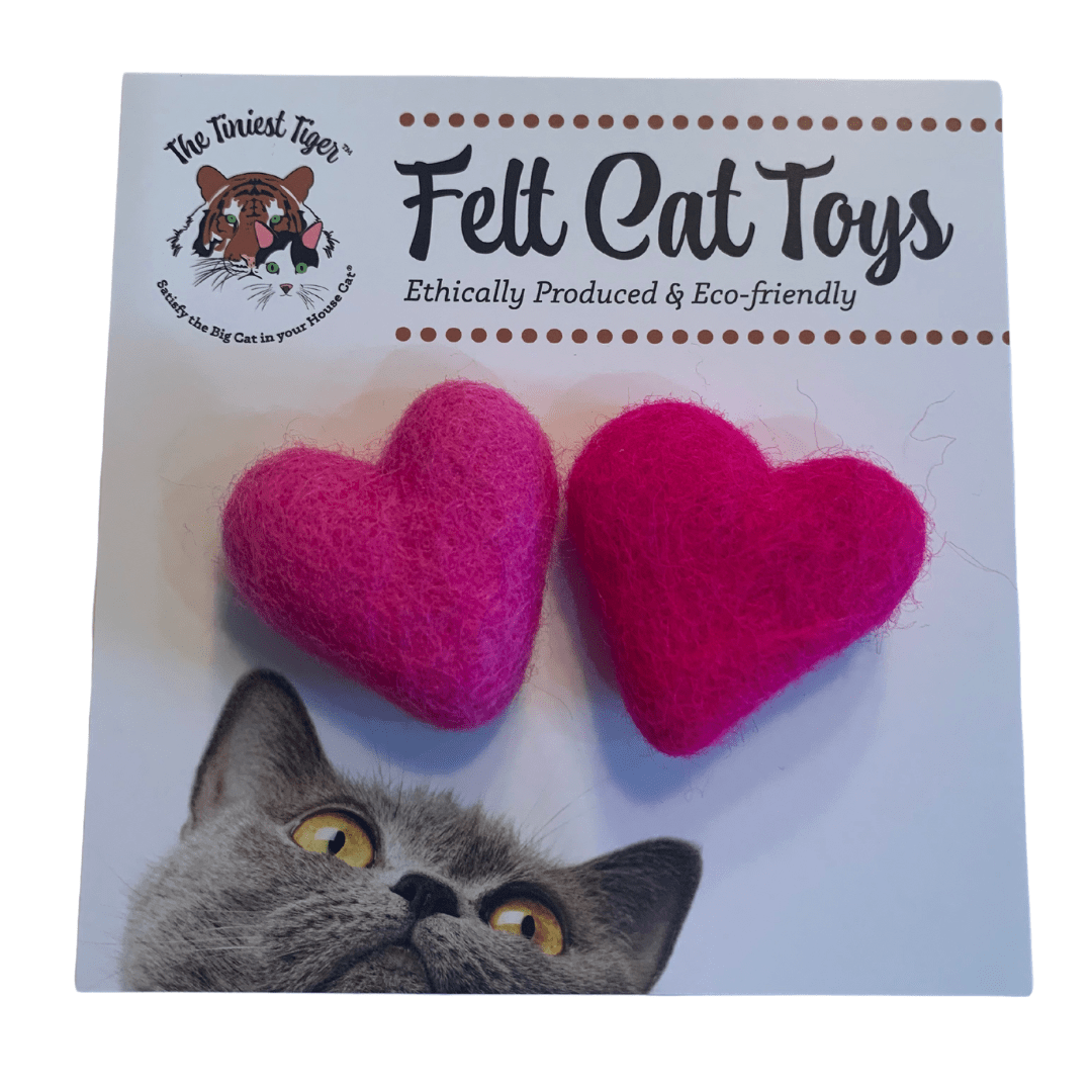 Eco-Friendly Wool Felt Heart Cat Toys - Set of 2