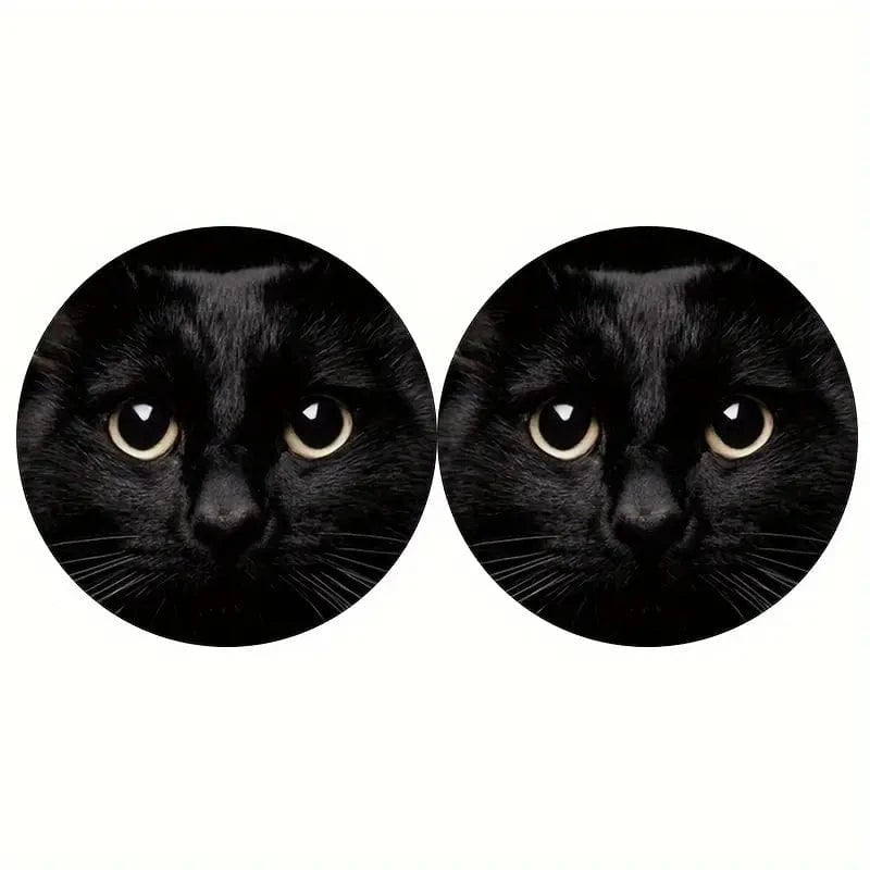 Cute Black Cat Car Cup Holder Coasters 2-Pack