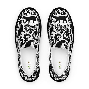 Cat-Themed Canvas Shoes | Black Cat Damask Design