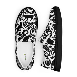 Cat-Themed Canvas Shoes | Black Cat Damask Design