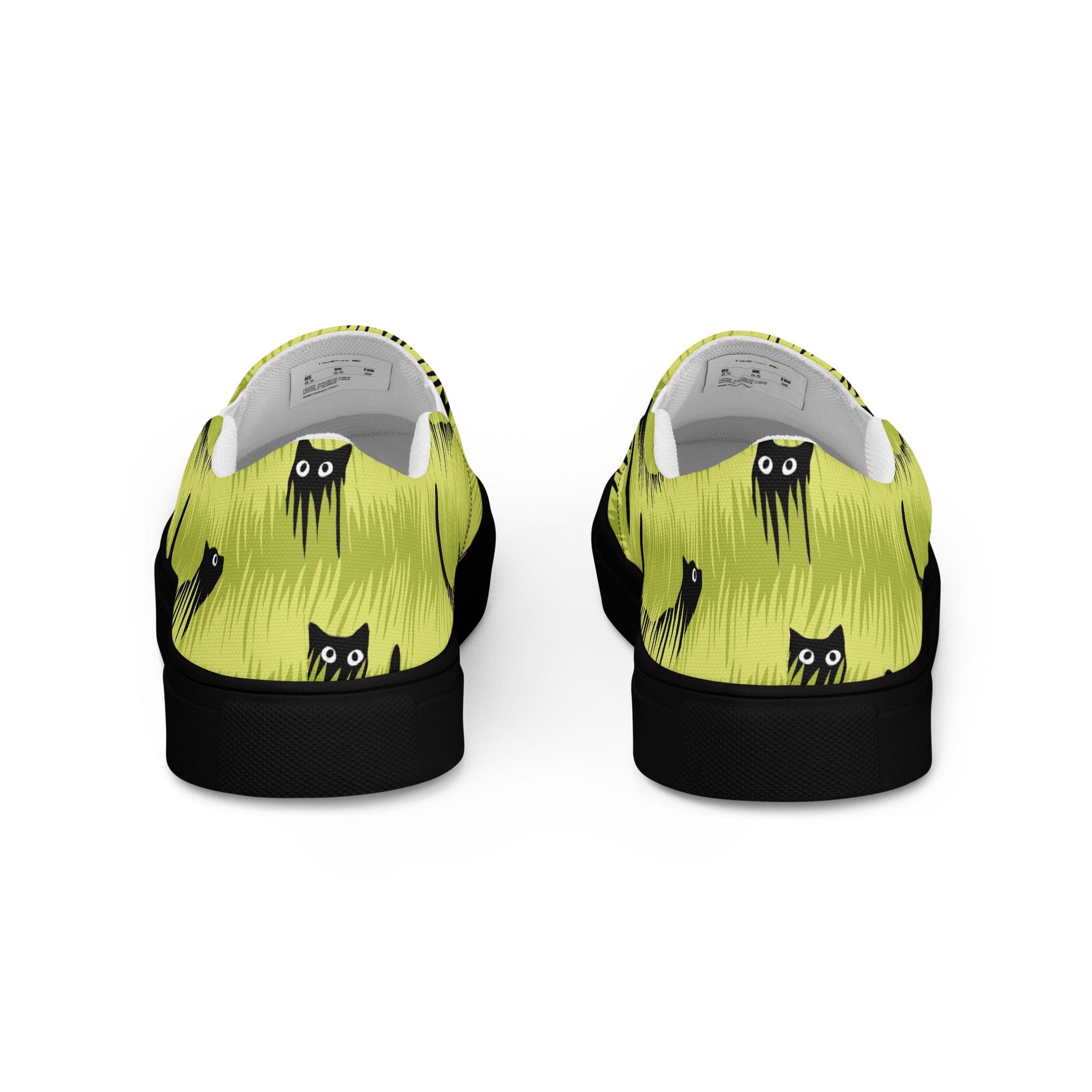 Cat-Themed Canvas Shoes | Curious Black Cat Design.  Back