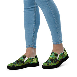 Cat-Themed Slip-On Canvas Shoes | Jungle Panther Design. on model side view