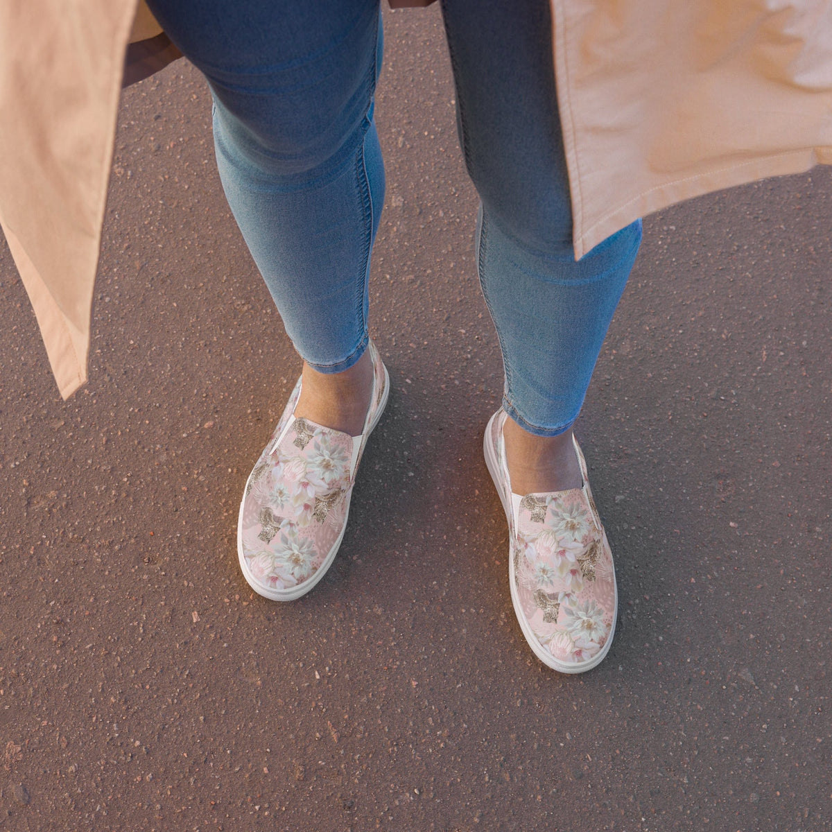 Cat-Themed Slip-On Canvas Shoes | Leopard &amp; Lotus. on model