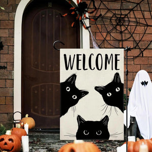 Black Cat Welcome Garden Flag