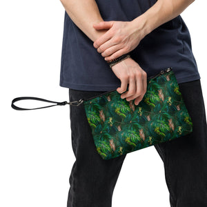 Cat Crossbody Bag | Tropical Puma. on model with wrist strap