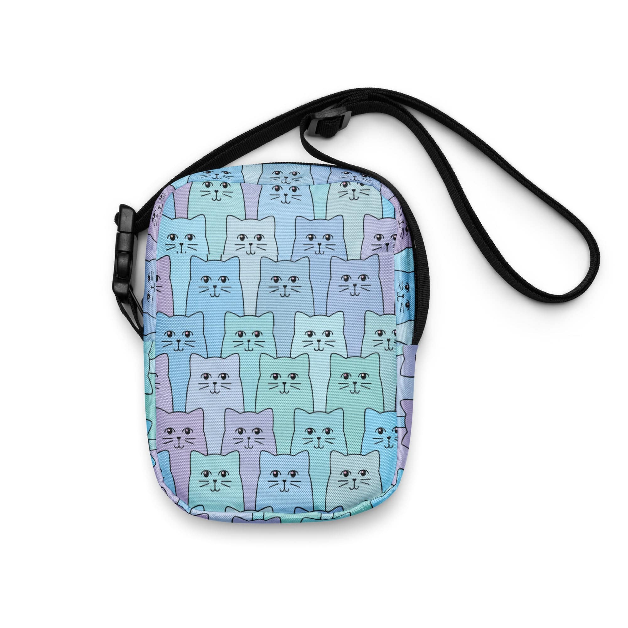 Small Cat-Themed Crossbody Bag- Happy Cat Blue