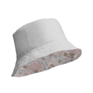 Cat-Themed Reversible Bucket Hat | Leopard and Lotus- Light Gray and Leopard and Lotus