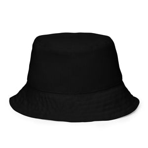 Curious Black Cat Reversible Bucket Hat.  Solid Black Side