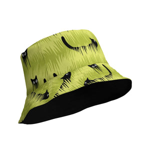 Reversible Curious Black Cat Reversible Bucket Hat