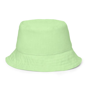 Cat-themed Reversible Bucket Hat | Happy Cat Green.  Solid Green side