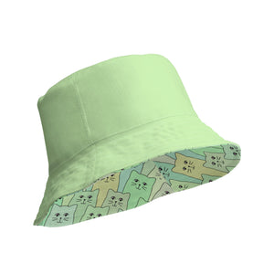 Cat-themed Reversible Bucket Hat | Happy Cat Green. Green