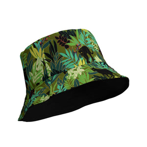 Cat Themed Reversible Bucket Hat. | Jungle Panther Print and Black