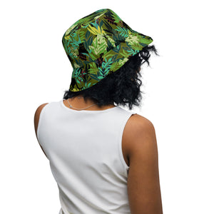 Cat Themed Reversible Bucket Hat. | Jungle Panther Print on model