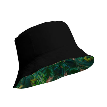 Cat-Themed Reversible Bucket Hat | Tropical Puma and Black