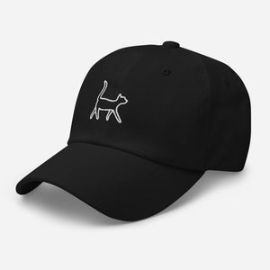 Embroidered Cat Hat  Black with White Cat