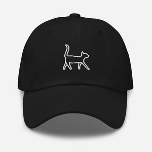 Embroidered Cat Hat  Black with White Cat