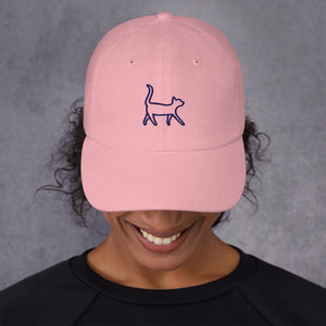 Embroidered Cat Hat | Pink with Navy Cat. on Model