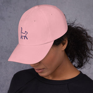 Embroidered Cat Hat | Pink with Navy Cat. on Model