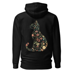Cat Flower Silhouette Hoodie | Black Back