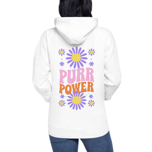 Cat-themed Hoodie | Purr Power | White on model back