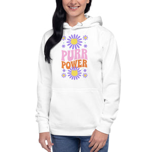 Cat-themed Hoodie | Purr Power | White on model front