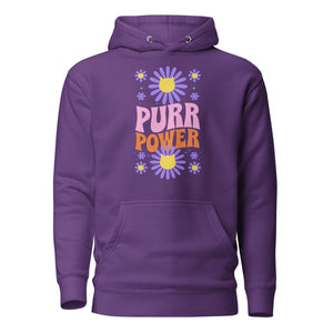 Cat-themed Hoodie | Purr Power | Purple front