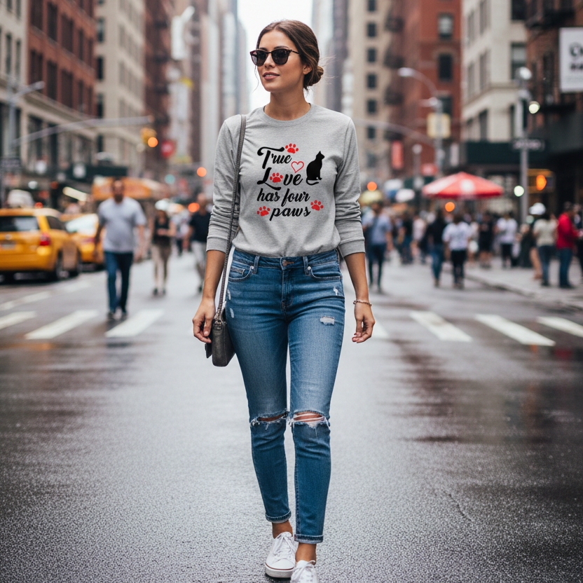 Long Sleeve Cat T-Shirt | True Love Has Four Paws