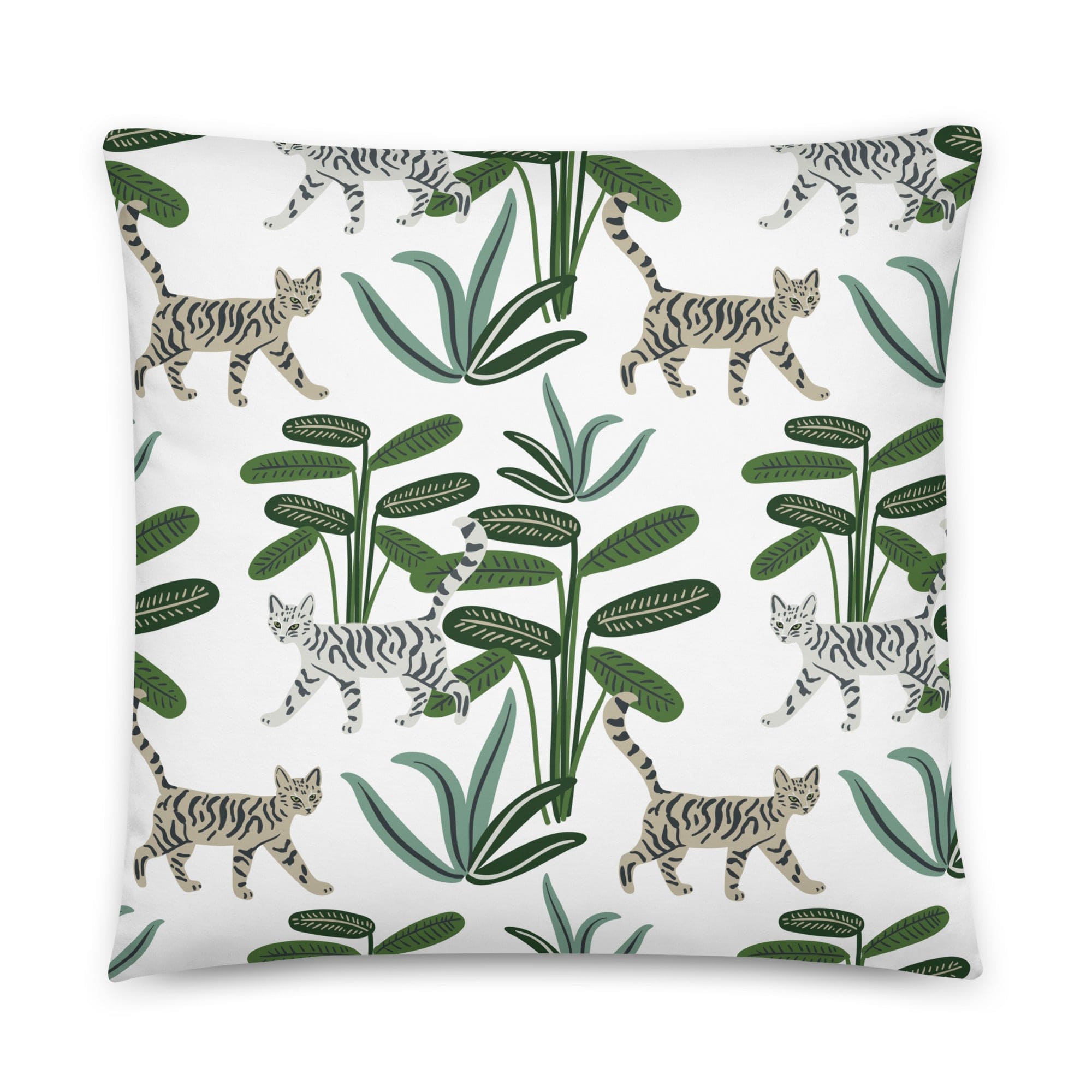 Cat Accent Pillow | Cats and Greenery Design | 22" x 22"