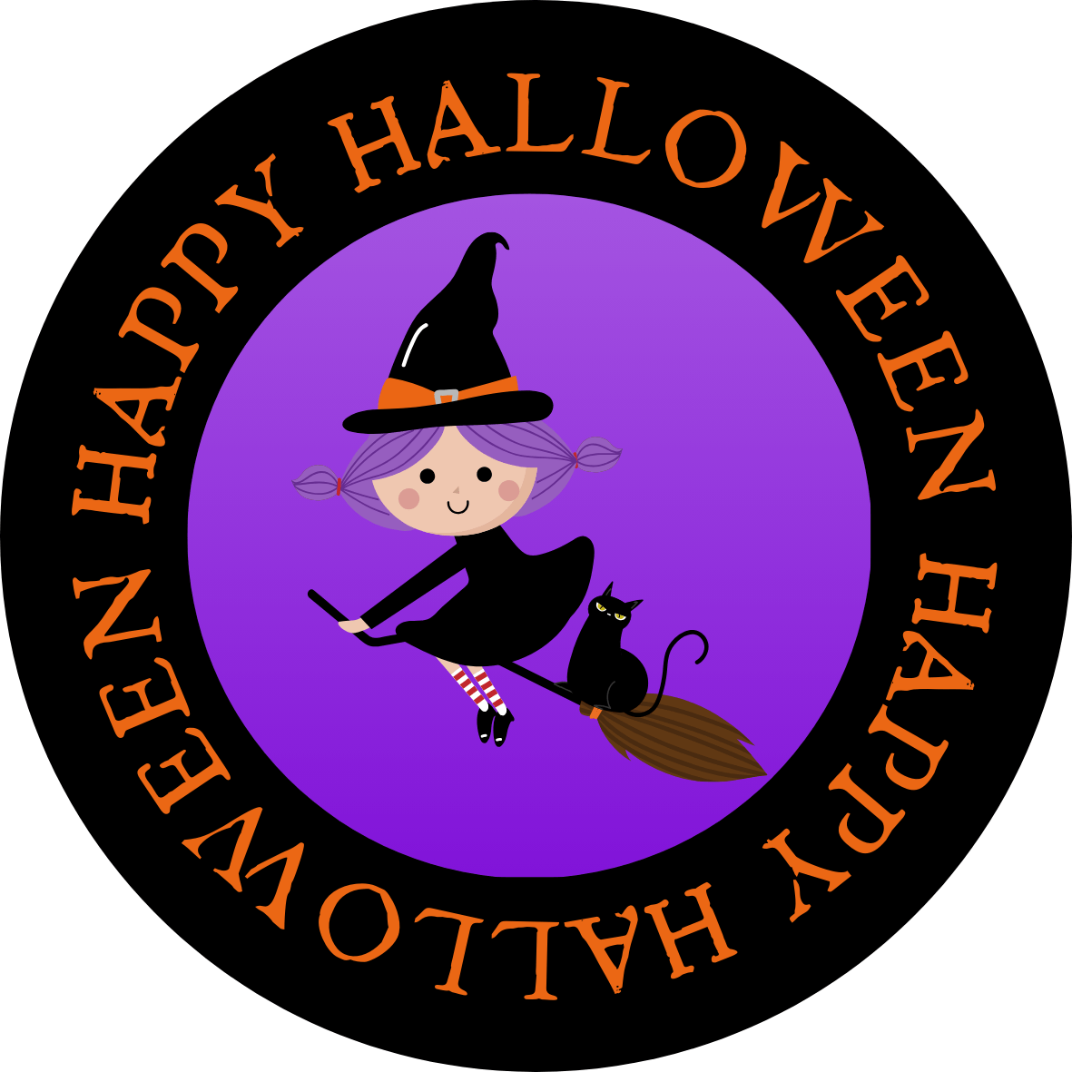 Cute Witch with Black Cat Halloween Sticker | Printable