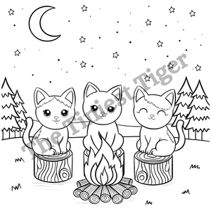 Fall Feline Fun Coloring Page