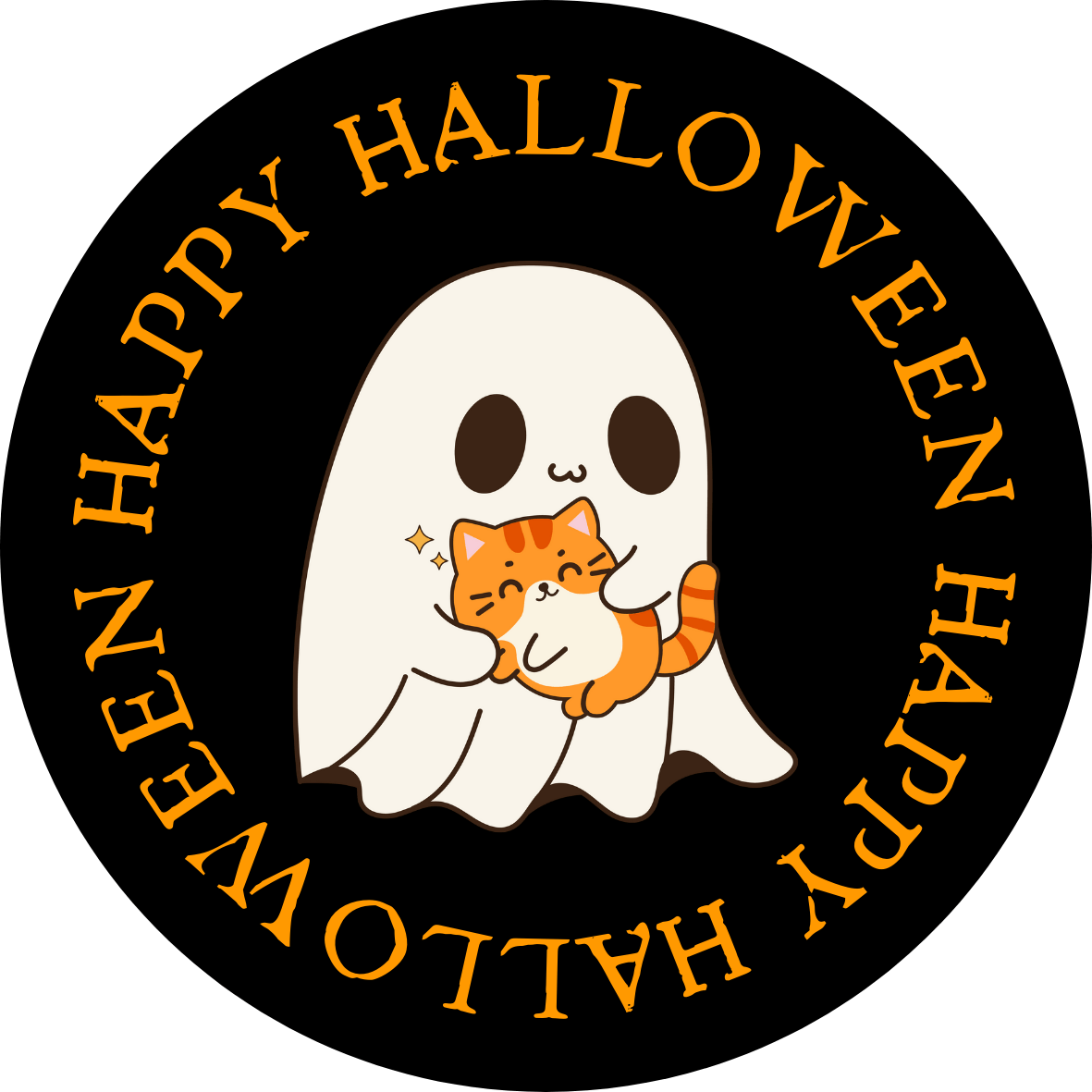 Ghost Holding Cat Halloween Sticker | Printable