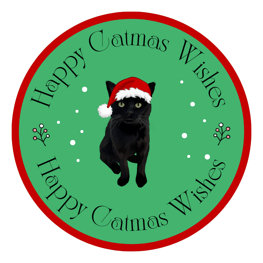 Happy Catmas Wishes Black Cat Sticker |Printable