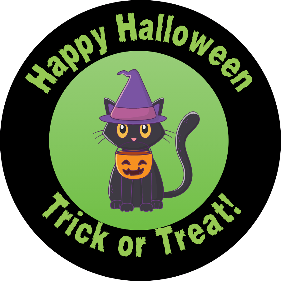 Trick or Treat Cat Halloween Sticker | Printable