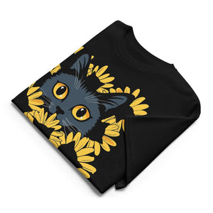 Black-Cat-Sunflower-T-Shirt