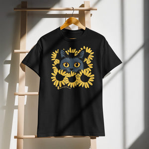 Black-Cat-Sunflower-T-Shirt