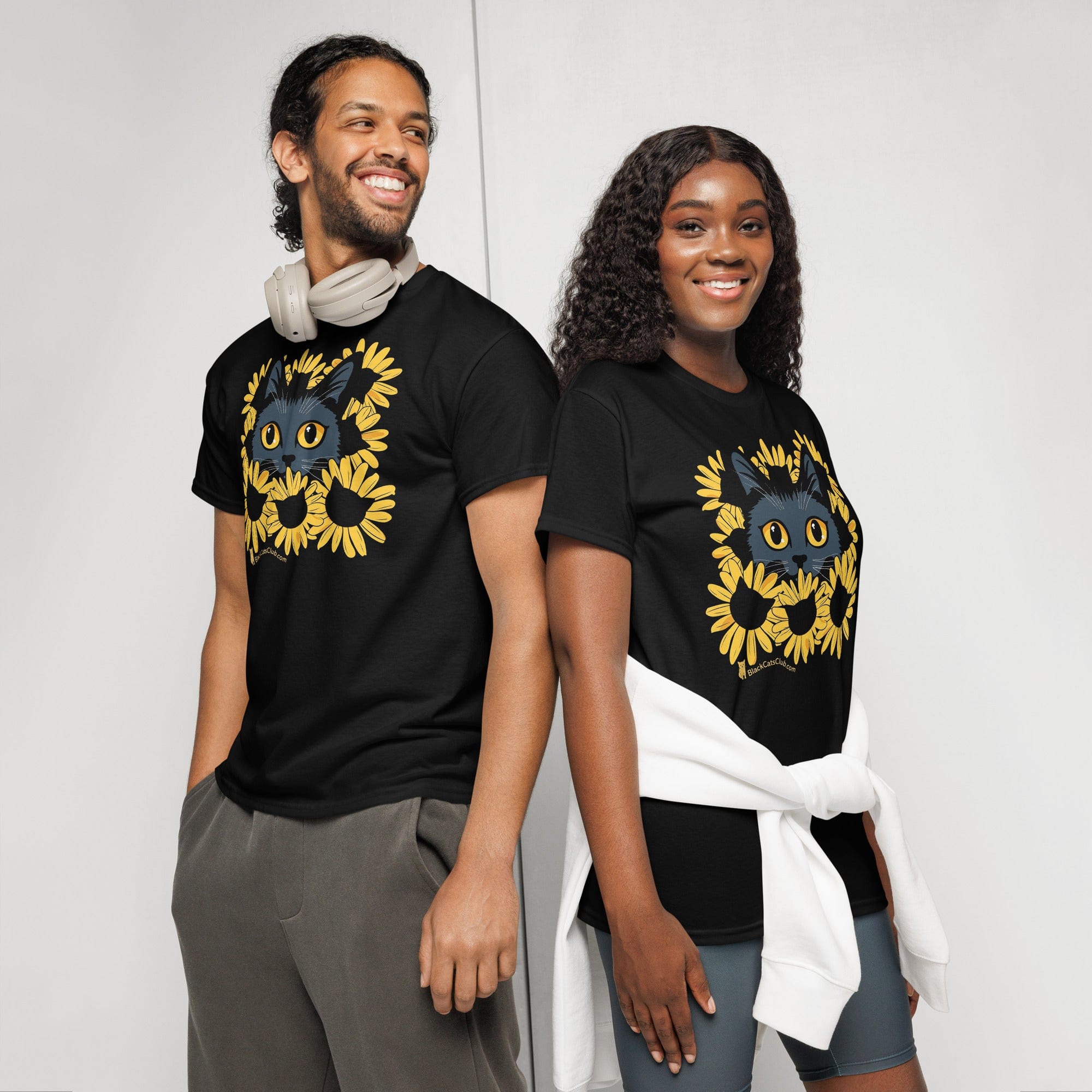 Black-Cat-Sunflower-T-Shirt