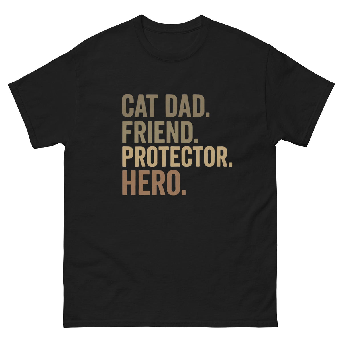 black shirt that says cat dad, friend, protector, hero