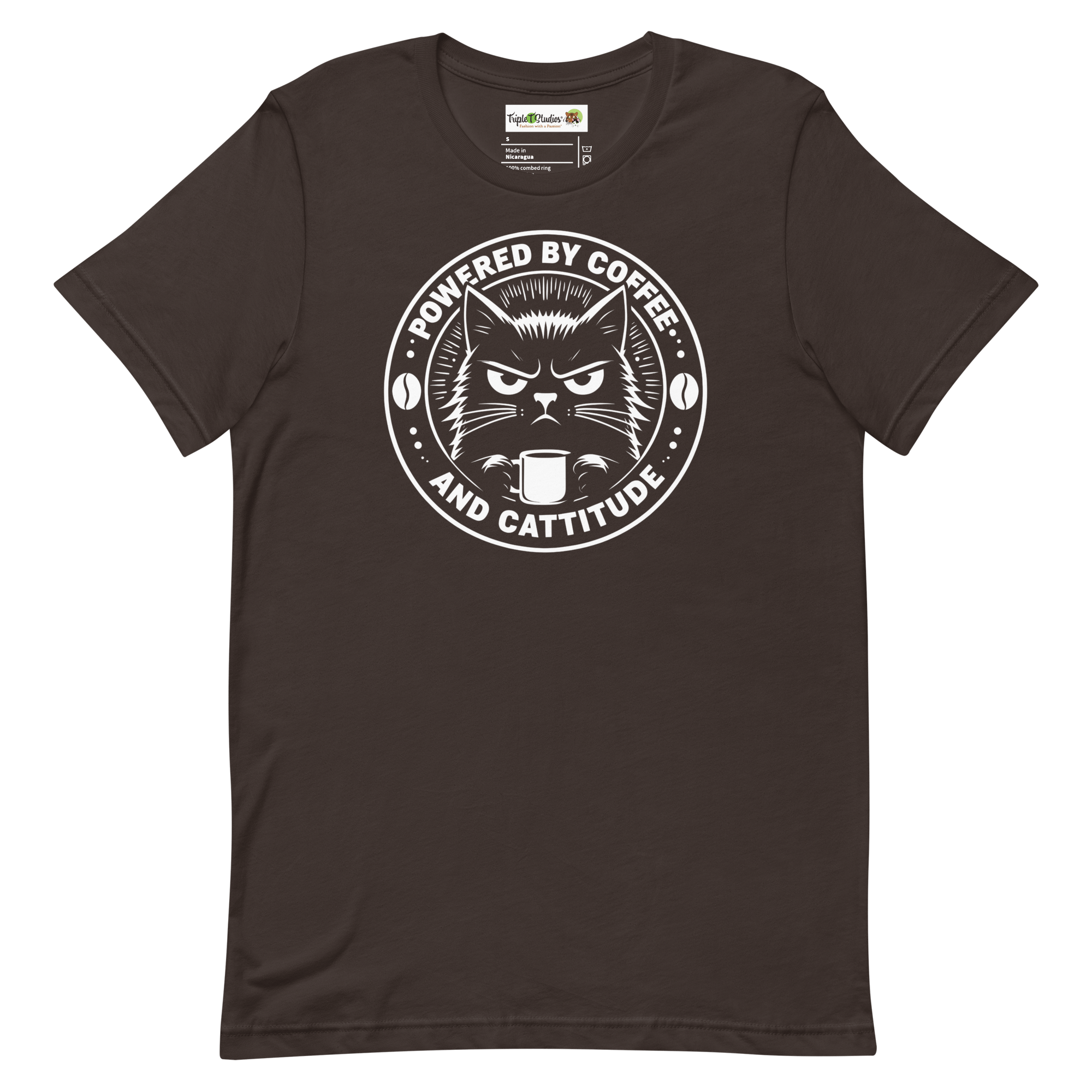 Cat T-Shirt | Powered by Coffee and Cattitude