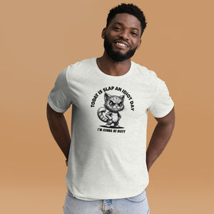 Cat T-Shirt | Slap and Idiot Day. on Male Model