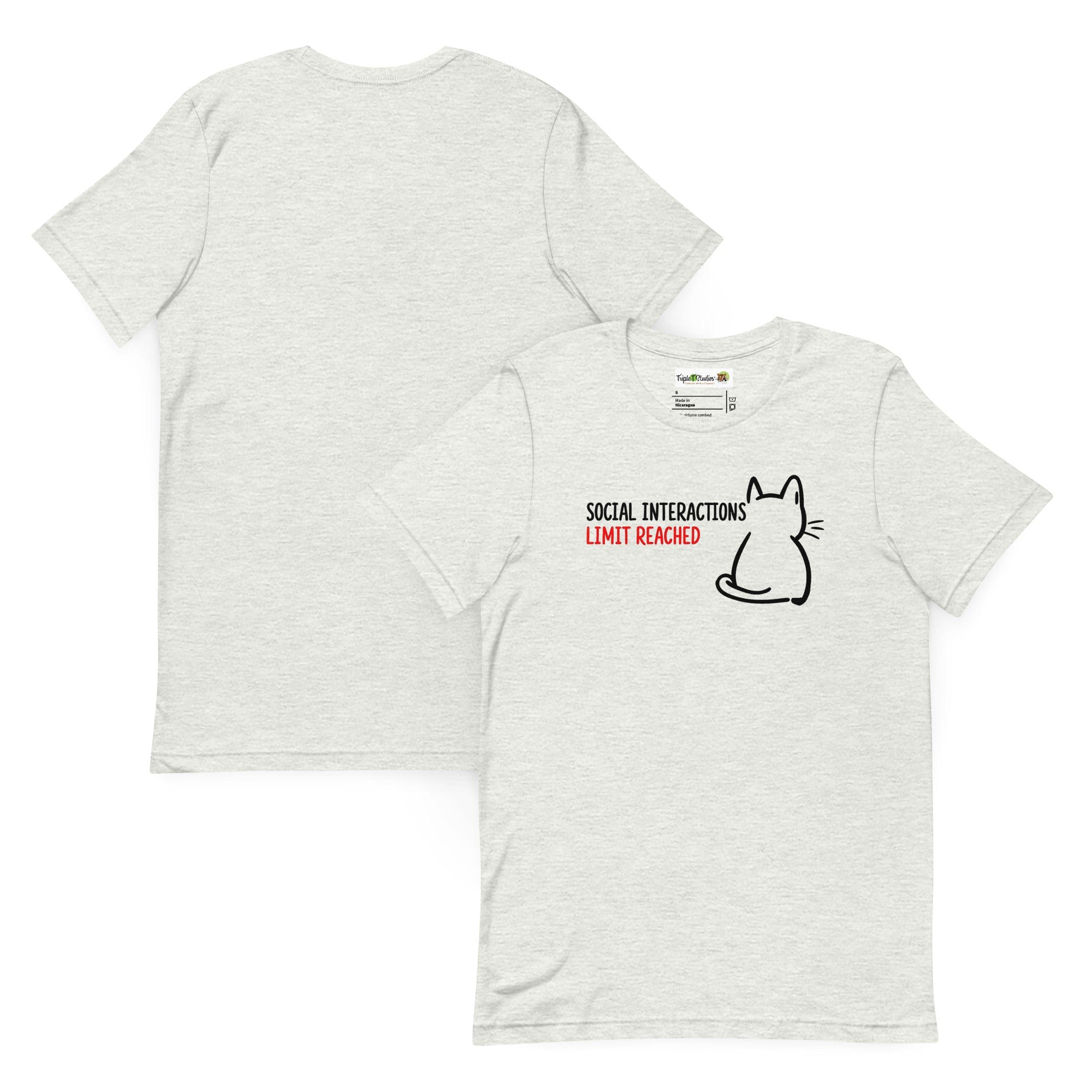 Cat T-Shirt. Social interactions Limit Reached.  Front and Back