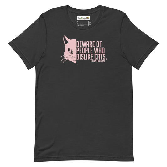 Irish Proverb Cat T-Shirt | Dark Gray with Pink